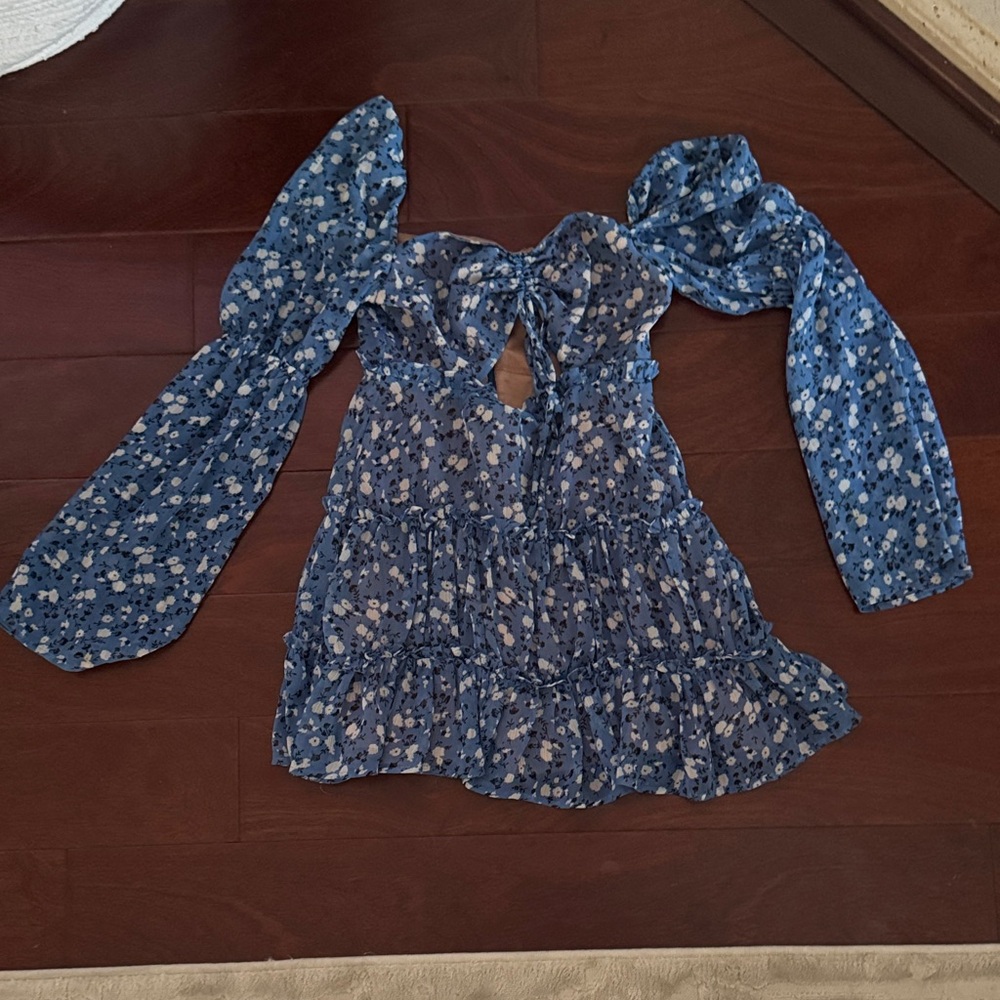 MAJORELLE Blue Label Dress with Floral Trim